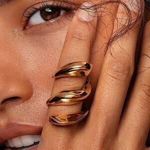 Gold Plated Geometric Ring, Creative, Design, Unique, Tre…